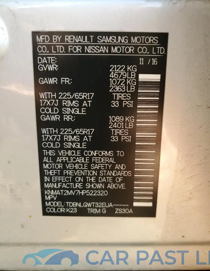 KNMAT2MV7HP522320# 13