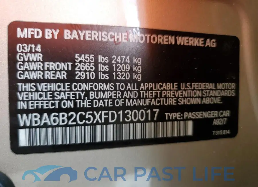 WBA6B2C5XFD130017# 12