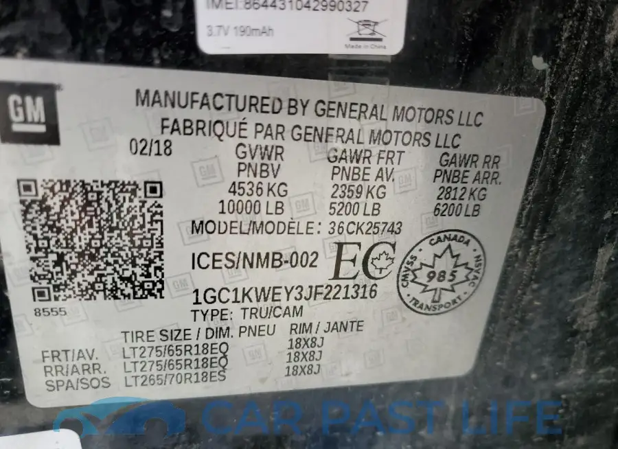 1GC1KWEY3JF221316# 12