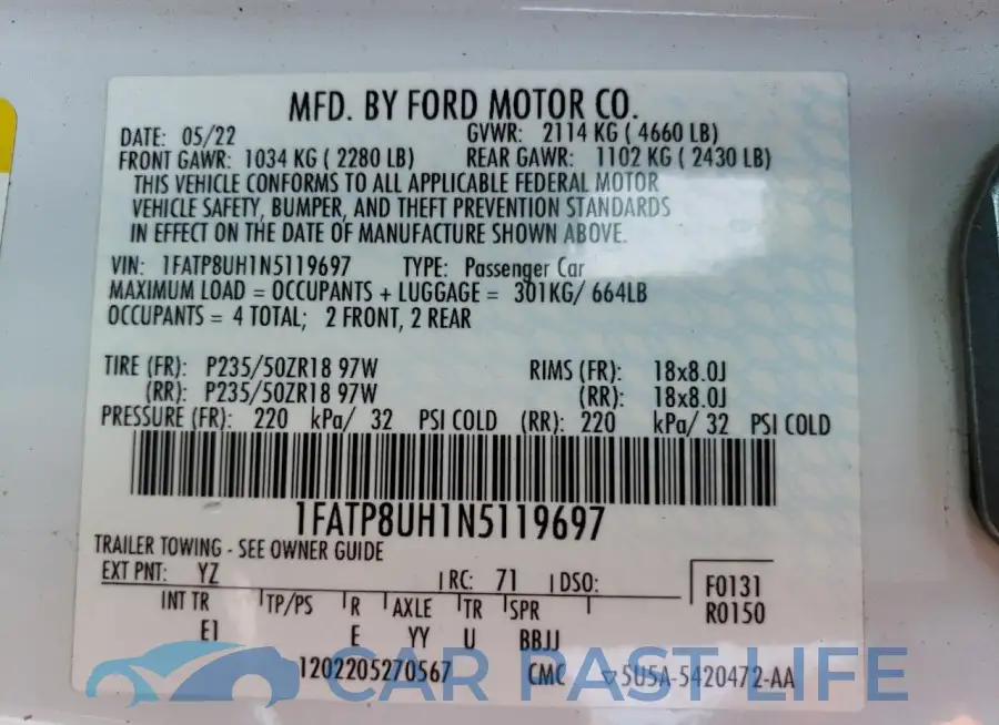 1FATP8UH1N5119697# 13