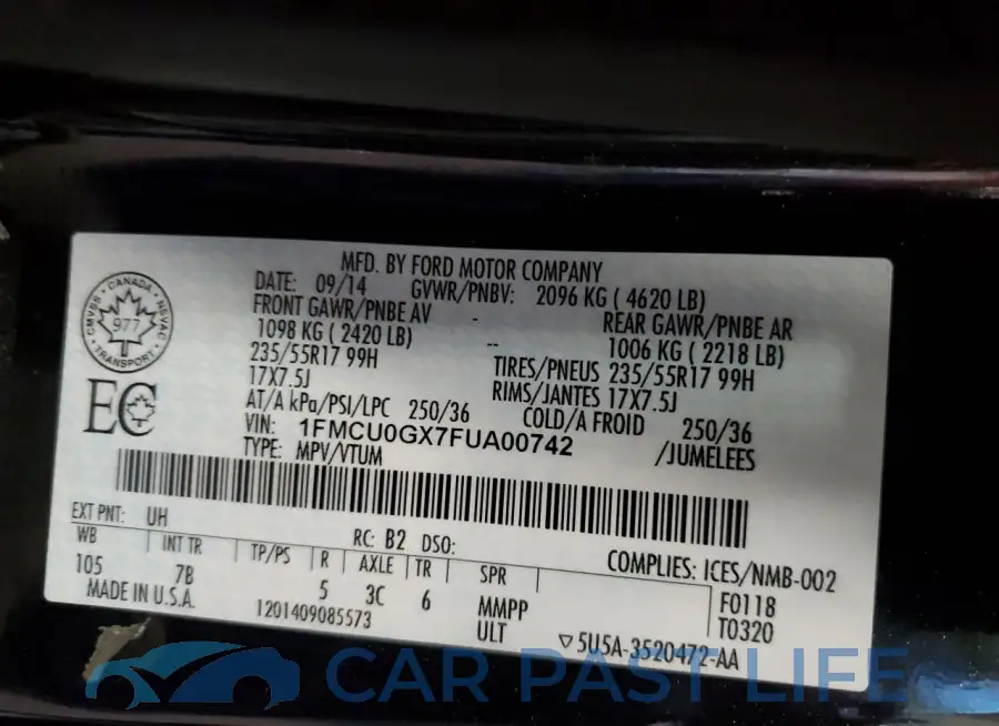 1FMCU0GX7FUA00742# 13