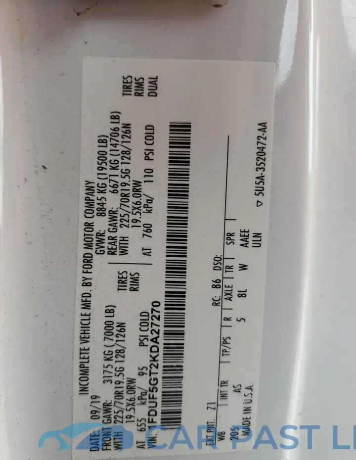 1FDUF5GT2KDA27270# 12
