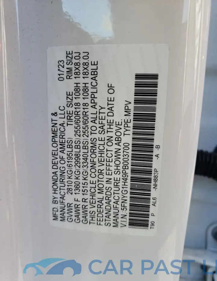 5FNYG1H49PB003700# 13