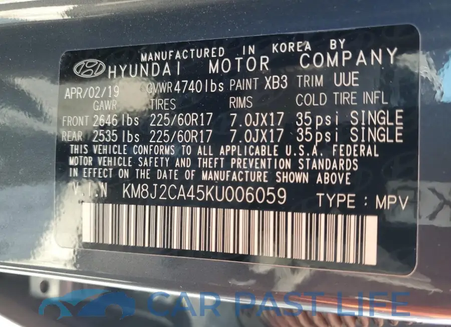 KM8J2CA45KU006059# 13
