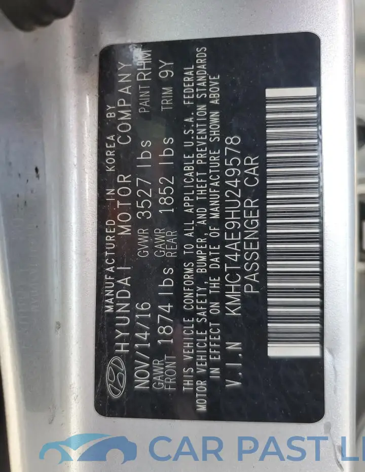 KMHCT4AE9HU249578# 12