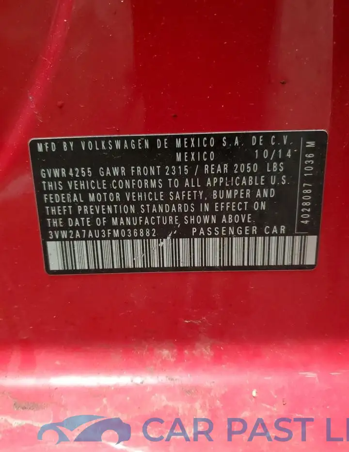 3VW2A7AU3FM036882# 13