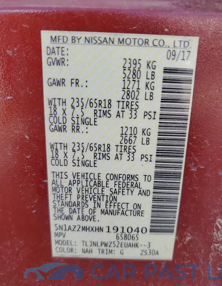 5N1AZ2MHXHN191040# 14