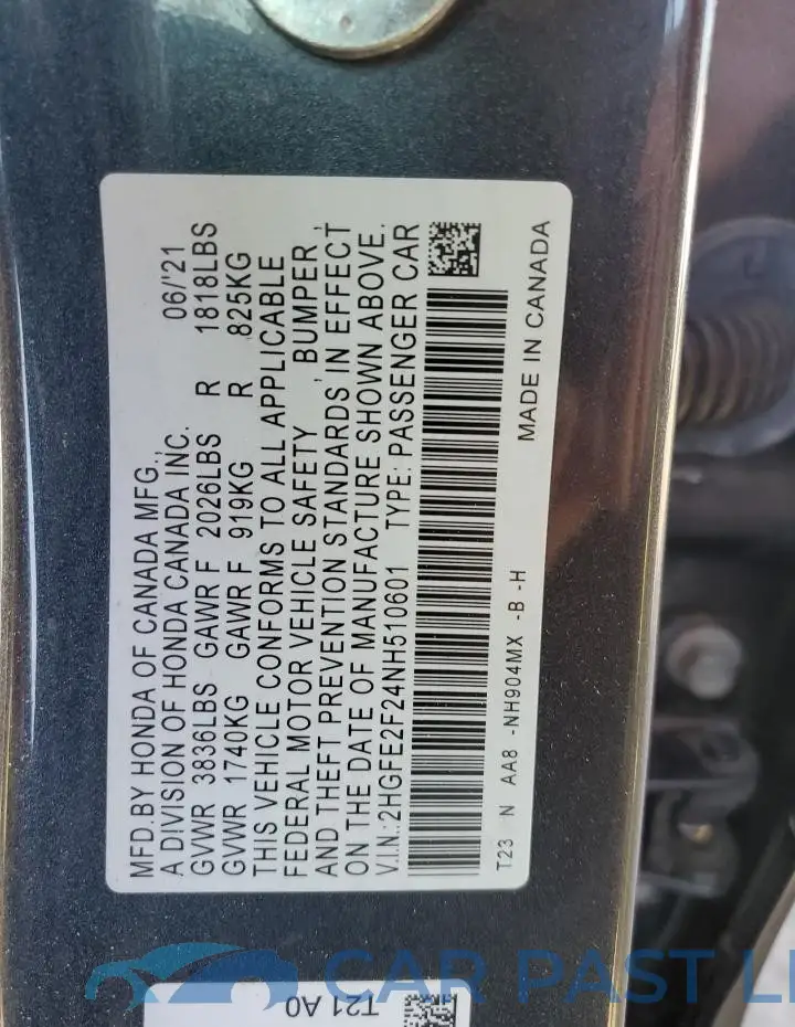 2HGFE2F24NH510601# 13
