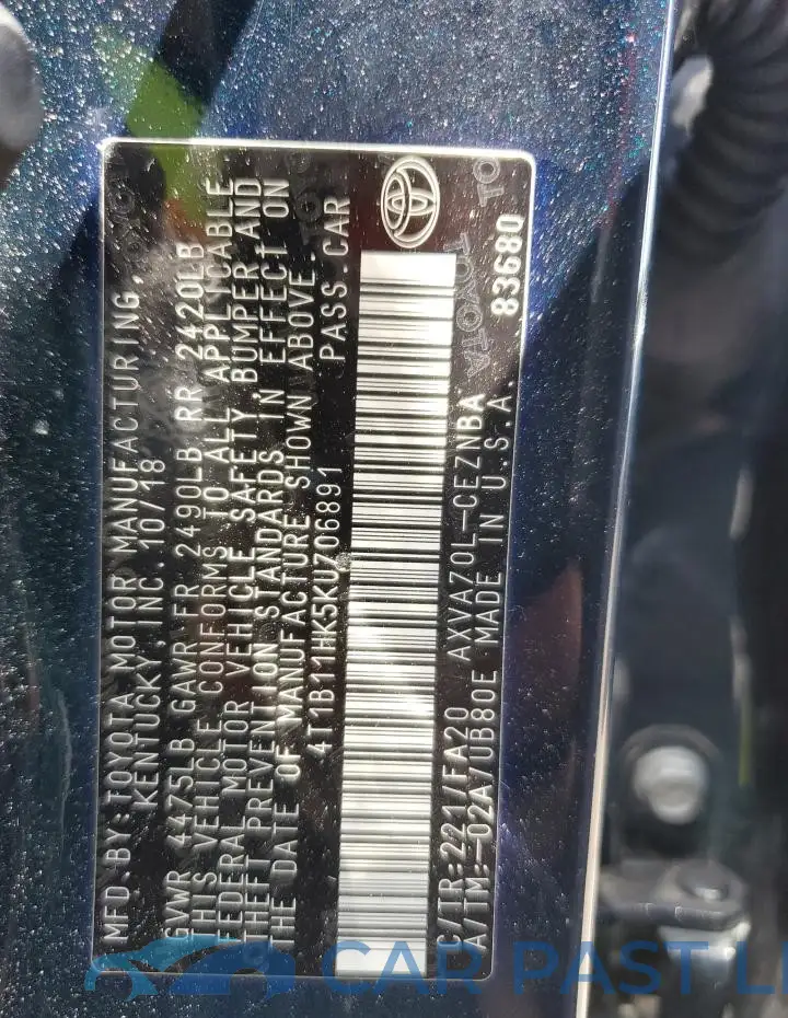 4T1B11HK5KU706891# 12