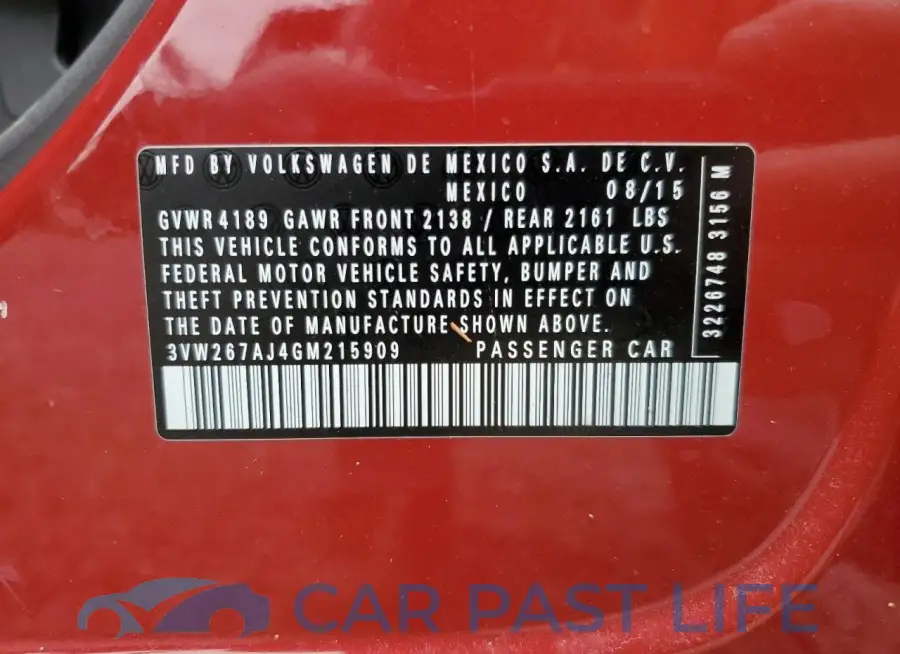 3VW267AJ4GM215909# 13