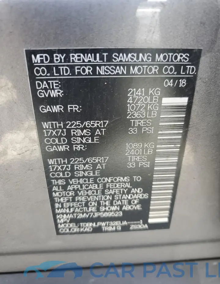 KNMAT2MV7JP589523# 12