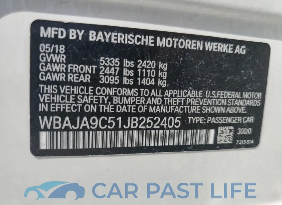 WBAJA9C51JB252405# 12