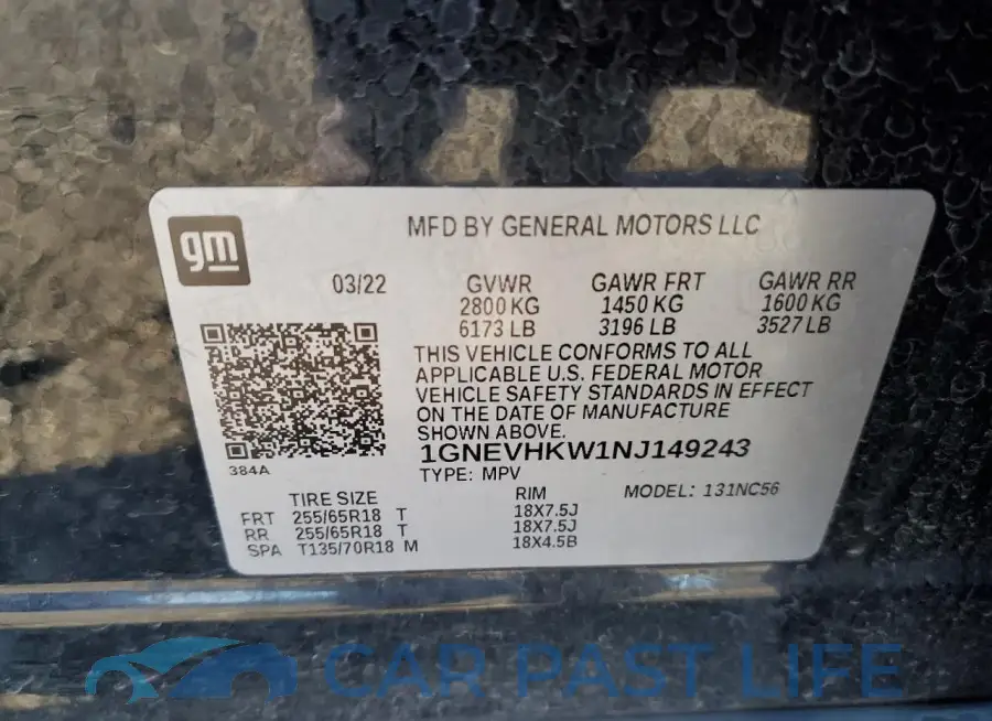 1GNEVHKW1NJ149243# 13