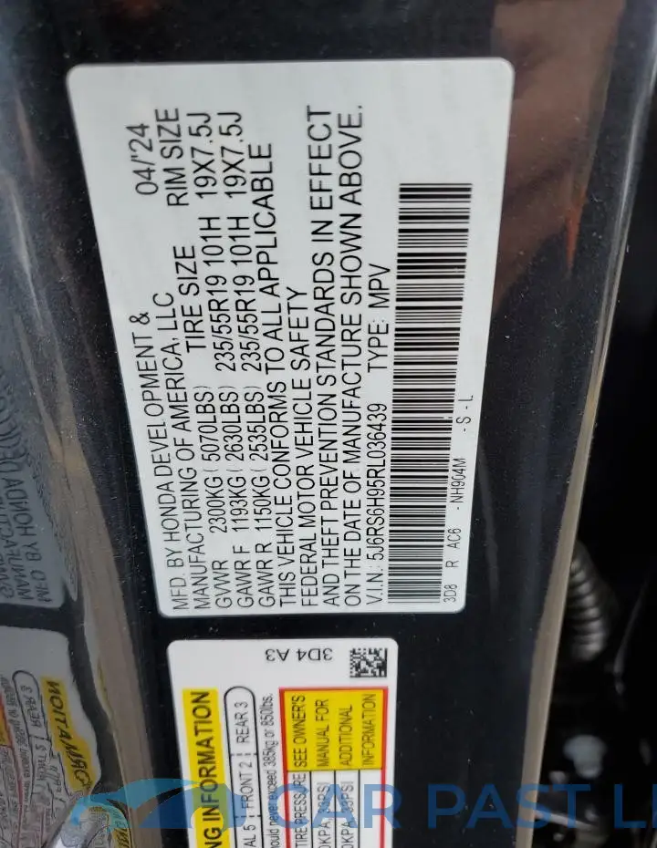 5J6RS6H95RL036439# 12