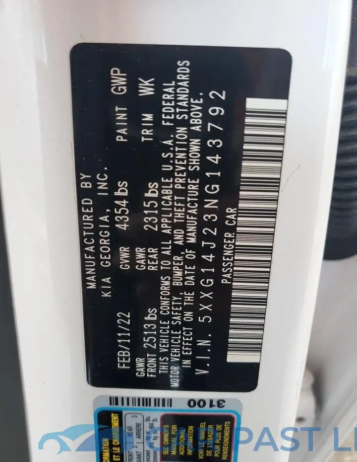 5XXG14J23NG143792# 12
