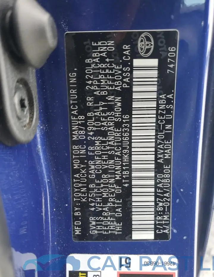 4T1B11HK9JU663316# 12
