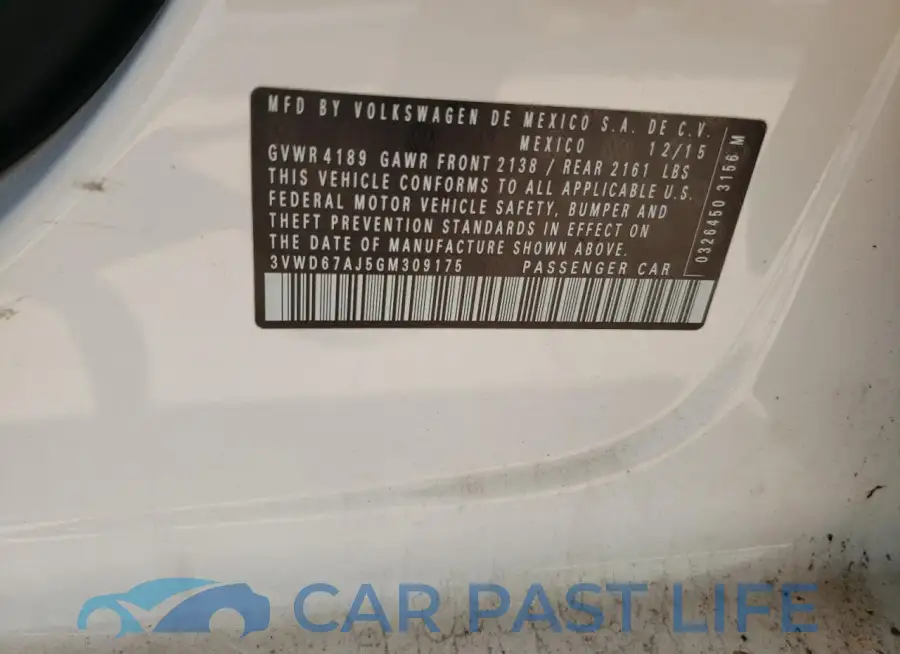 3VWD67AJ5GM309175# 12