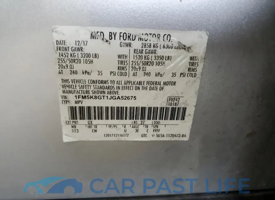1FM5K8GT1JGA52675# 12