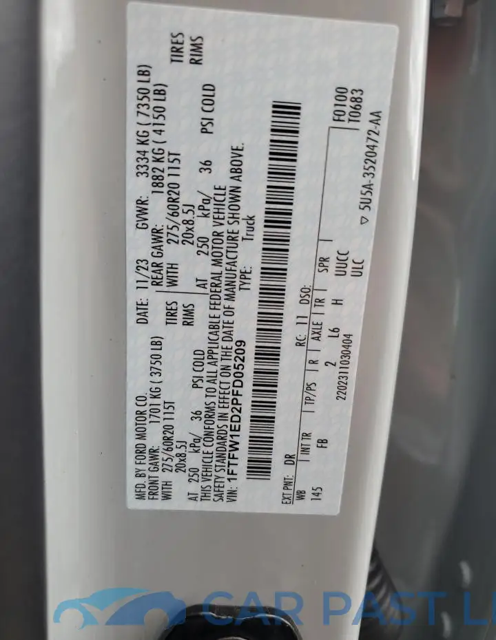 1FTFW1ED2PFD05209# 12