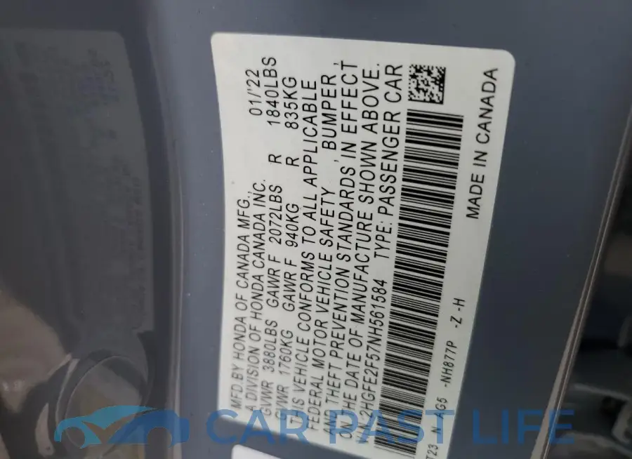 2HGFE2F57NH561584# 12