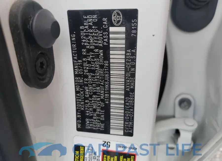 4T1B11HK6JU631780# 12
