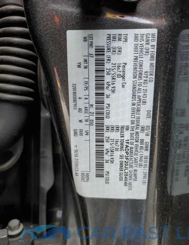 1FADP3F20JL284646# 12