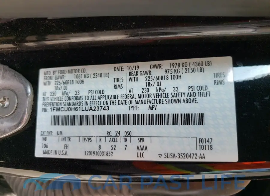 1FMCU0H61LUA23743# 14