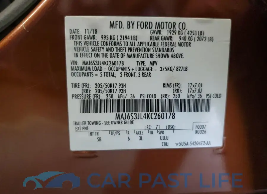 MAJ6S3JL4KC260178# 13