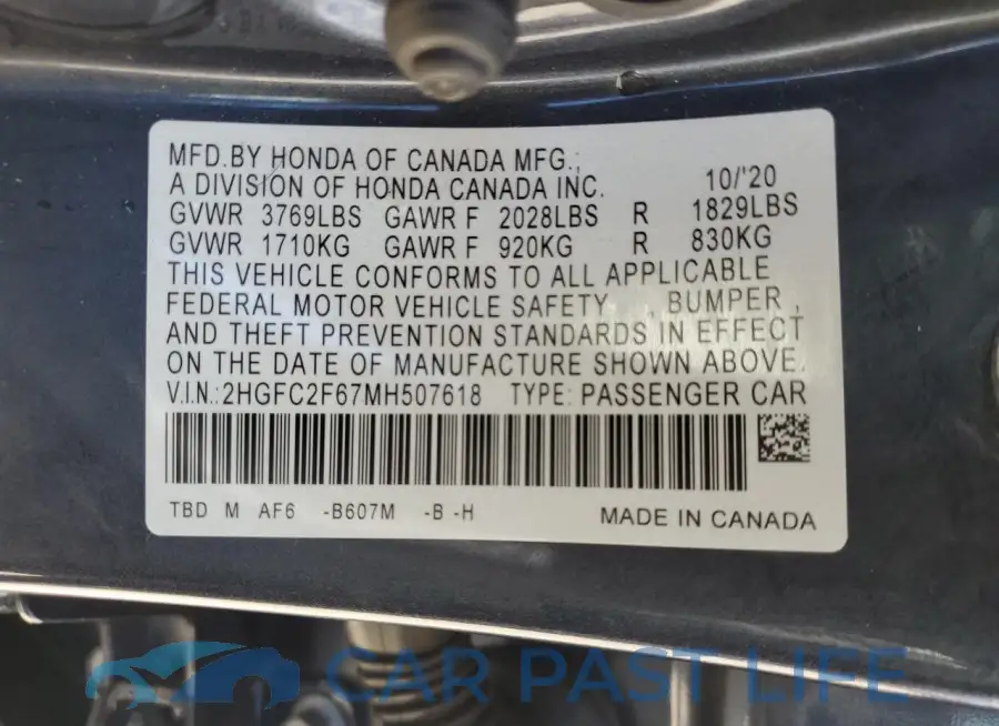 2HGFC2F67MH507618# 12