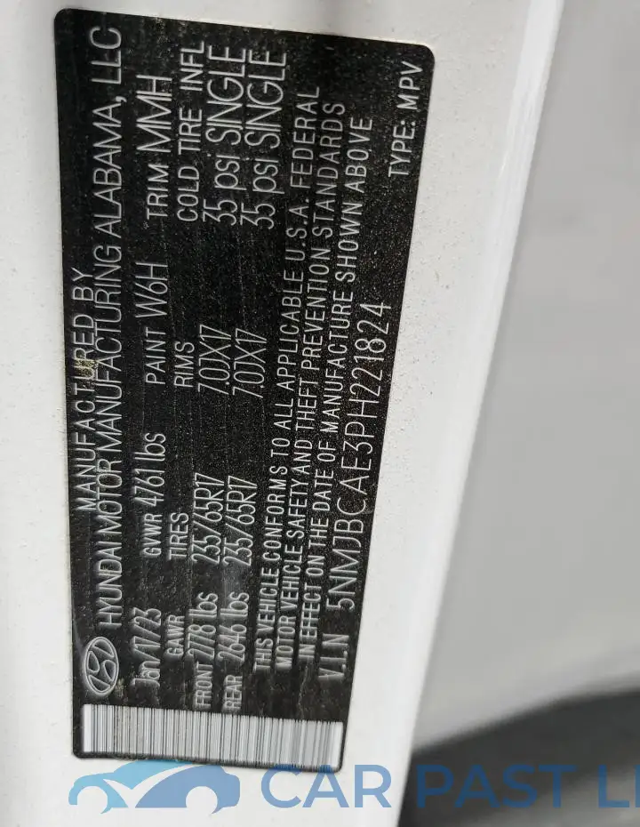 5NMJBCAE3PH221824# 14