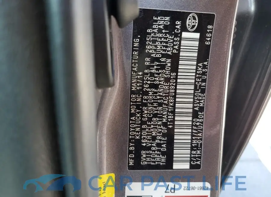 4T1BF1FK8FU892016# 12