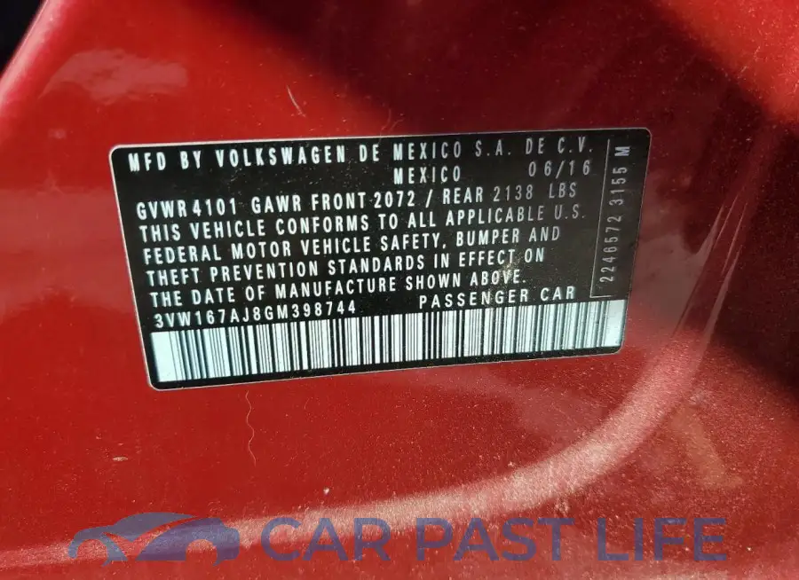 3VW167AJ8GM398744# 12