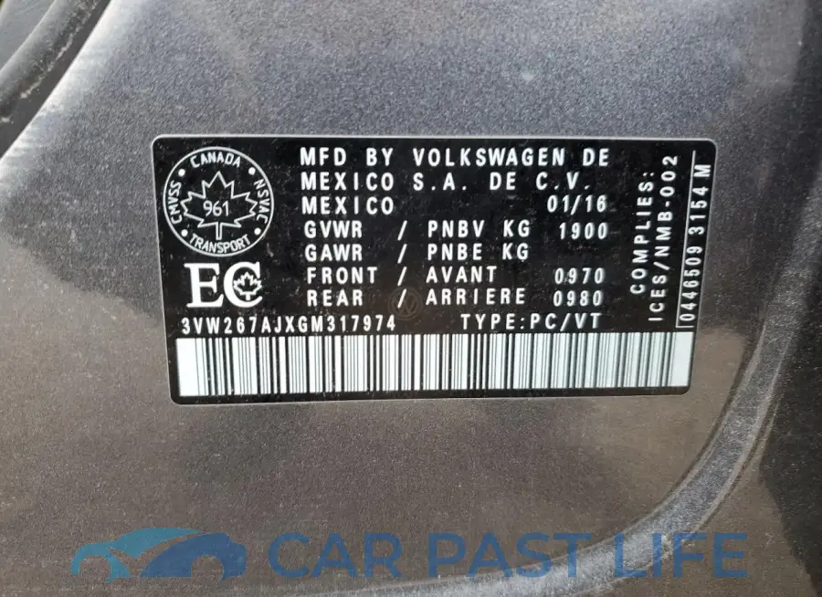 3VW267AJXGM317974# 12