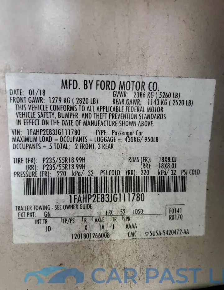 1FAHP2E83JG111780# 12