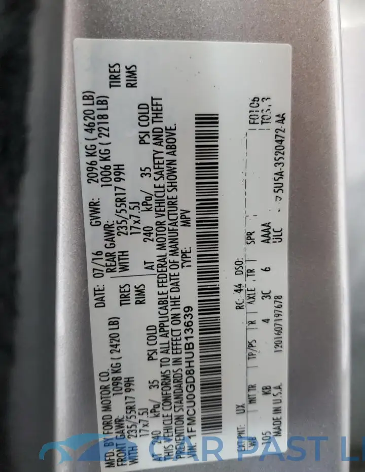 1FMCU0GD8HUB13639# 13