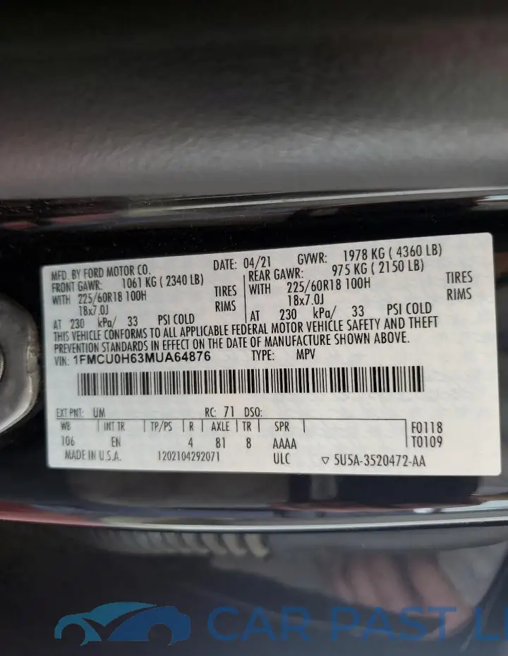 1FMCU0H63MUA64876# 13