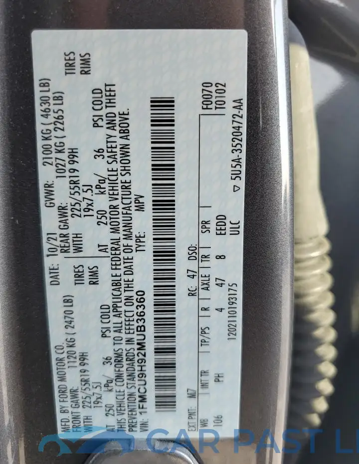 1FMCU9H92MUB36360# 13