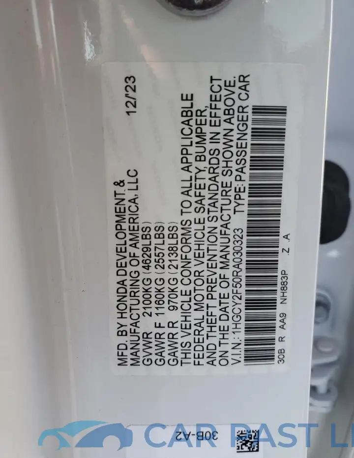 1HGCY2F50RA030323# 13
