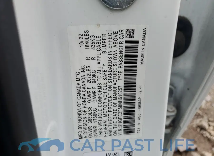 2HGFE2F58NH610257# 13