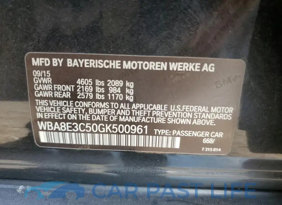 WBA8E3C50GK500961# 12