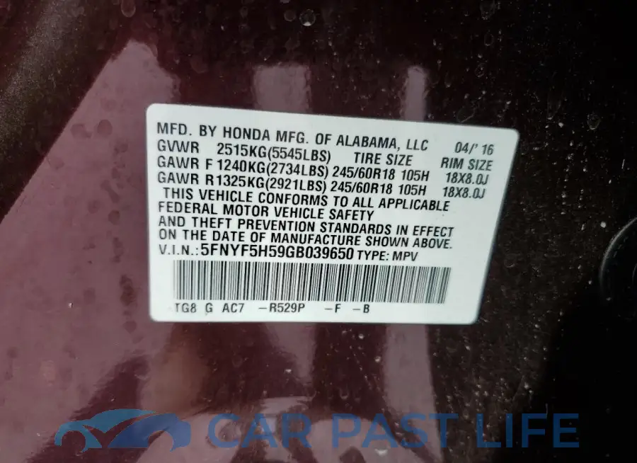 5FNYF5H59GB039650# 13