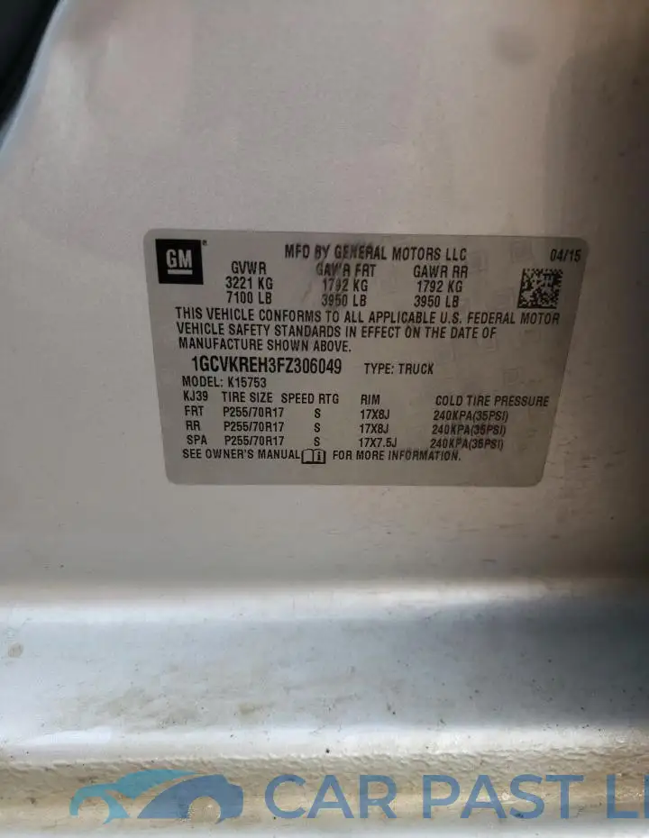 1GCVKREH3FZ306049# 13