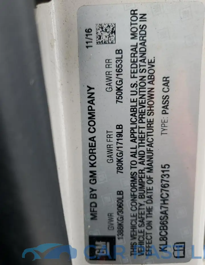 KL8CB6SA7HC767315# 12