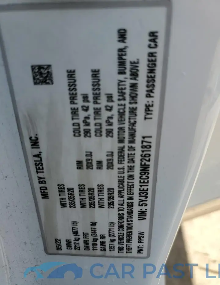 5YJ3E1EC9NF261871# 12