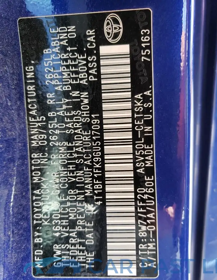 4T1BF1FK9GU517091# 12