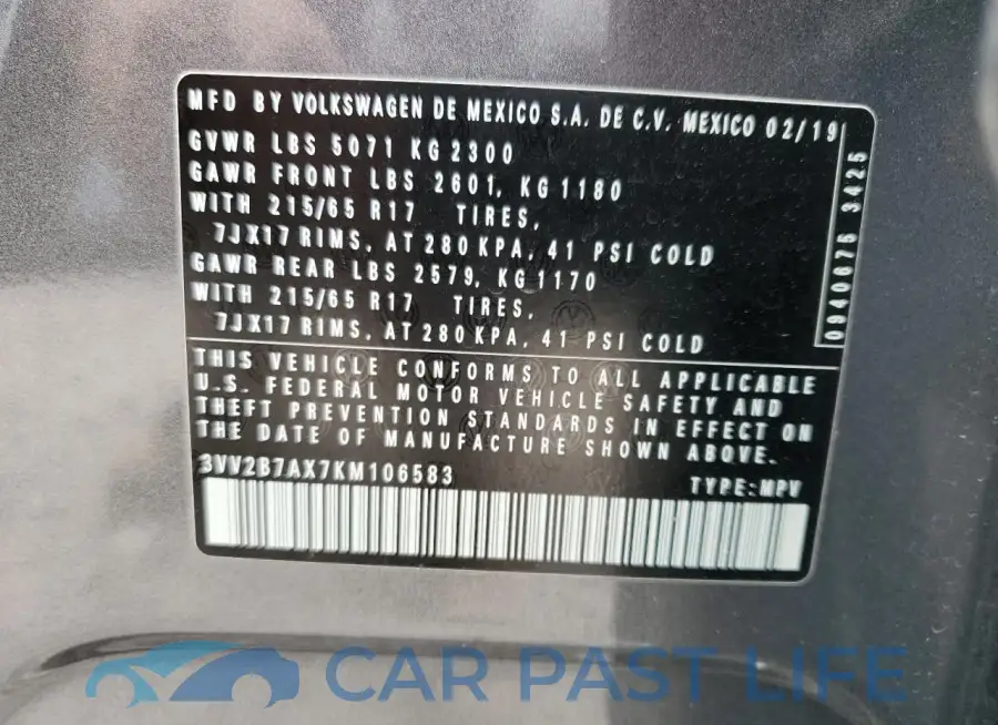 3VV2B7AX7KM106583# 13