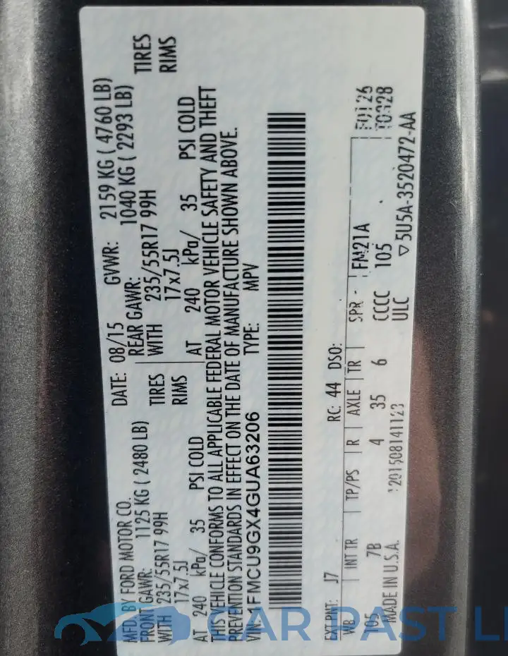 1FMCU9GX4GUA63206# 13