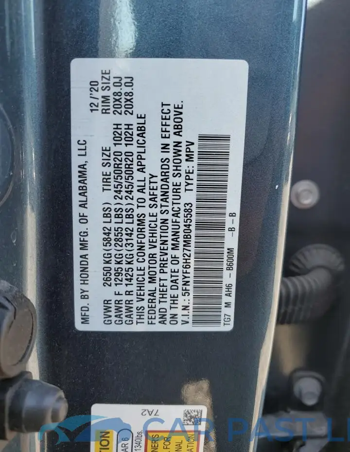 5FNYF6H27MB045583# 13