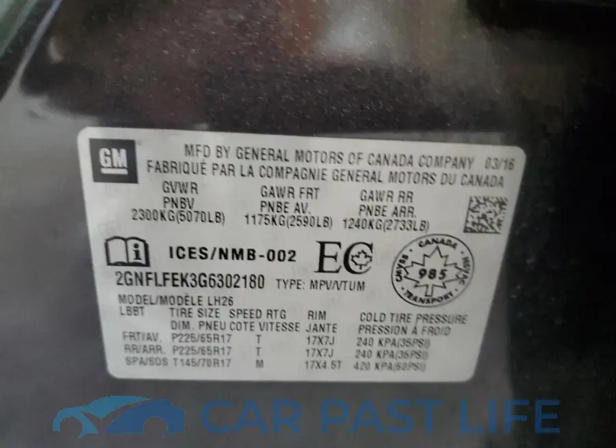2GNFLFEK3G6302180# 13