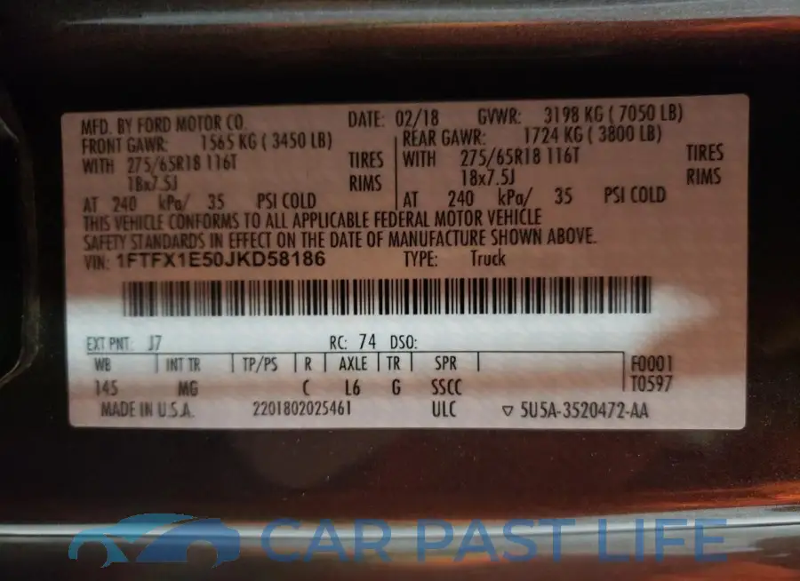 1FTFX1E50JKD58186# 12